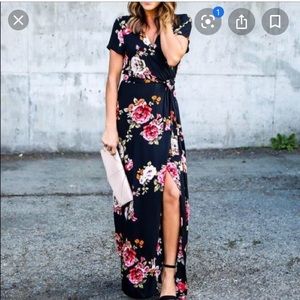 Vici black floral maxi wrap dress size medium